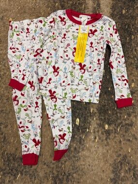 Pottery Barn Kids White Snowman Print Pajama Top with Red Trim NWT